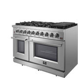 Forno Pro-Style FFSGS623948 48 Inch Freestanding Gas Range with 8 Sealed Burners, Double Oven, 6.58 cu. ft. Total Oven Capacity, Continuous Grates, True European Convection, Illuminated Zinc Cast Knobs, Magic Eyes, Grill, Griddle, and ETL Listed
