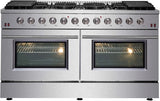 Forno Galiano FFSGS624460 60 Inch Freestanding Gas Range with 10 Sealed Burners, 8.64 cu. ft. Total Capacity, Continuous Cast Iron Grates, Convection Oven, 4 Halogen Lighting, Reversible Cast Iron Griddles and LP Conversion Kit Included