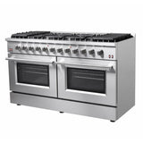 Forno Galiano FFSGS624460 60 Inch Freestanding Gas Range with 10 Sealed Burners, 8.64 cu. ft. Total Capacity, Continuous Cast Iron Grates, Convection Oven, 4 Halogen Lighting, Reversible Cast Iron Griddles and LP Conversion Kit Included