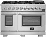 Forno Capriasca FFSGS618748 Freestanding Dual Fuel Range with Convection Oven, Continuous Cast Iron Grates, and Telescopic Oven Racks: 48" Width, 8 Sealed Burners, 6.58 cu. ft. Total Capacity