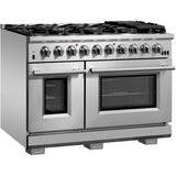 Forno Capriasca FFSGS618748 Freestanding Dual Fuel Range with Convection Oven, Continuous Cast Iron Grates, and Telescopic Oven Racks: 48" Width, 8 Sealed Burners, 6.58 cu. ft. Total Capacity