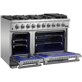 Forno Capriasca FFSGS618748 Freestanding Dual Fuel Range with Convection Oven, Continuous Cast Iron Grates, and Telescopic Oven Racks: 48" Width, 8 Sealed Burners, 6.58 cu. ft. Total Capacity
