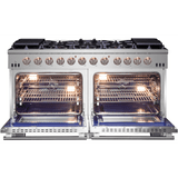Forno Capriasca FFSGS626060 Freestanding Gas Range with 10 Sealed Burners, 8.64 cu. ft. Total Capacity, Continuous Cast Iron Grates, Insulated Oven Door, Halogen Lighting, Convection Oven and LP Conversion Kit Included