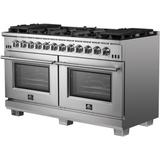 Forno Capriasca FFSGS626060 Freestanding Gas Range with 10 Sealed Burners, 8.64 cu. ft. Total Capacity, Continuous Cast Iron Grates, Insulated Oven Door, Halogen Lighting, Convection Oven and LP Conversion Kit Included
