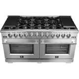 Forno Capriasca FFSGS626060 Freestanding Gas Range with 10 Sealed Burners, 8.64 cu. ft. Total Capacity, Continuous Cast Iron Grates, Insulated Oven Door, Halogen Lighting, Convection Oven and LP Conversion Kit Included