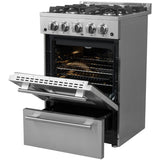 Forno Alta Qualita Breno FFSGS627224 24 Inch Freestanding Pro-Style Gas Range with 4 Sealed Burners, 2.3 cu. ft. Oven Capacity, Storage Drawer, Steam Clean, and 2 Electro-Plated Oven Racks