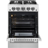 Forno Alta Qualita Breno FFSGS627224 24 Inch Freestanding Pro-Style Gas Range with 4 Sealed Burners, 2.3 cu. ft. Oven Capacity, Storage Drawer, Steam Clean, and 2 Electro-Plated Oven Racks