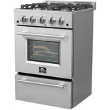 Forno Alta Qualita Breno FFSGS627224 24 Inch Freestanding Pro-Style Gas Range with 4 Sealed Burners, 2.3 cu. ft. Oven Capacity, Storage Drawer, Steam Clean, and 2 Electro-Plated Oven Racks