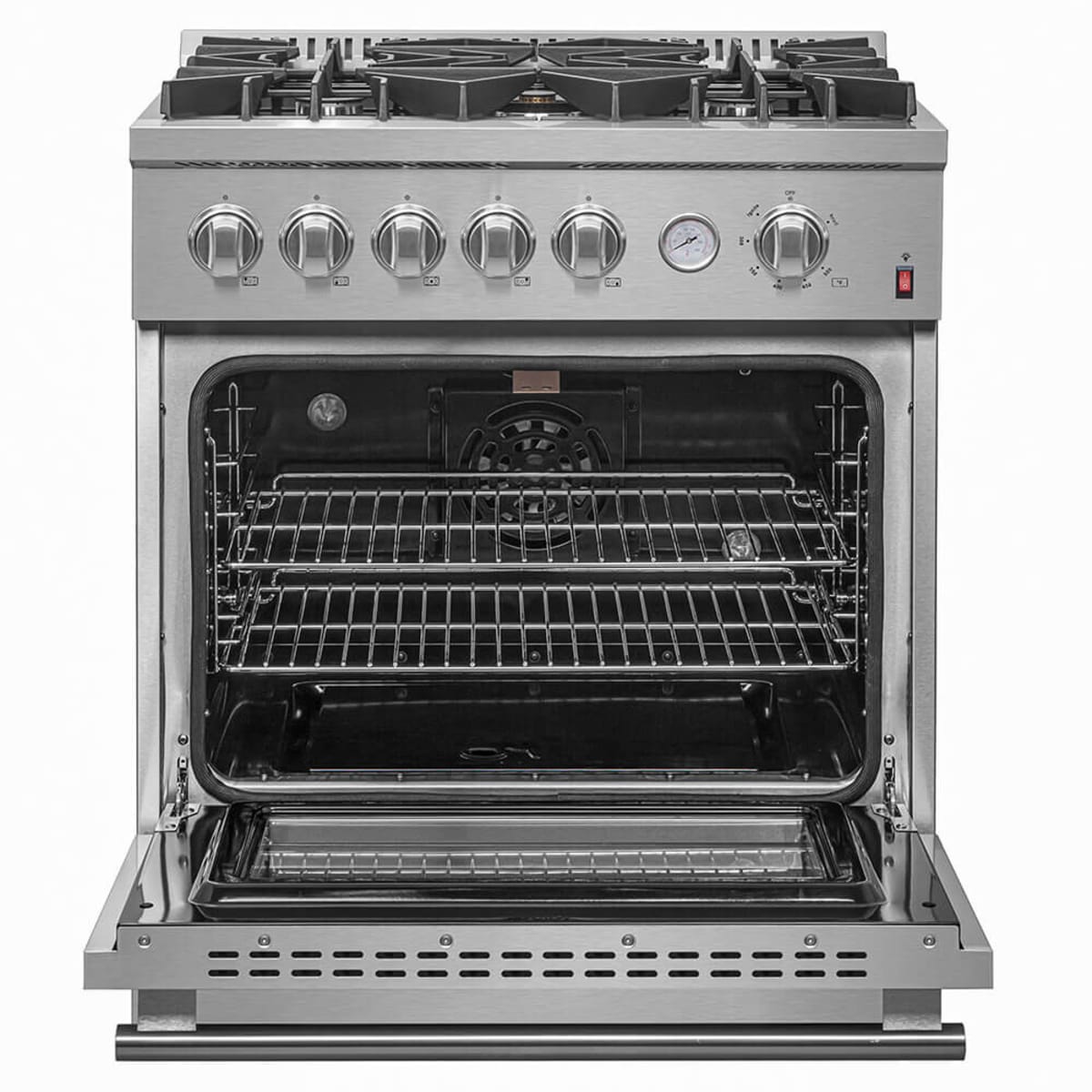 Forno Alta Qualita Giovanni FFSGS627430 30 Inch Freestanding Gas Range with 5 Sealed Burners, 4.32 cu. ft. Convection Oven, Continuous Grates, 1 Sealed Dual-Ring Burner, Insulated Oven Door, Wok Ring, and Reversible Griddle: Stainless Steel