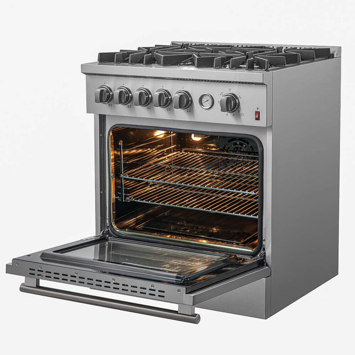 Forno Alta Qualita Giovanni FFSGS627430 30 Inch Freestanding Gas Range with 5 Sealed Burners, 4.32 cu. ft. Convection Oven, Continuous Grates, 1 Sealed Dual-Ring Burner, Insulated Oven Door, Wok Ring, and Reversible Griddle: Stainless Steel