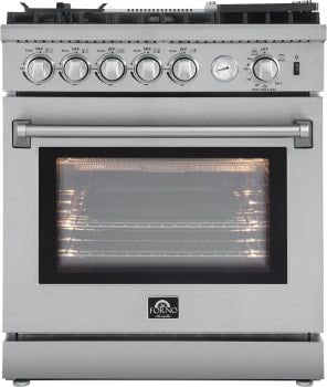 Forno Alta Qualita Lazio FFSGS627630 30 Inch Freestanding Gas Range with 5 Sealed Burners, 4.24 cu. ft. Oven Capacity, Convection Oven, Air Fry, Steam Clean Oven, and Reversible Griddle
