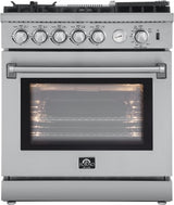 Forno Alta Qualita Lazio FFSGS627630 30 Inch Freestanding Gas Range with 5 Sealed Burners, 4.24 cu. ft. Oven Capacity, Convection Oven, Air Fry, Steam Clean Oven, and Reversible Griddle
