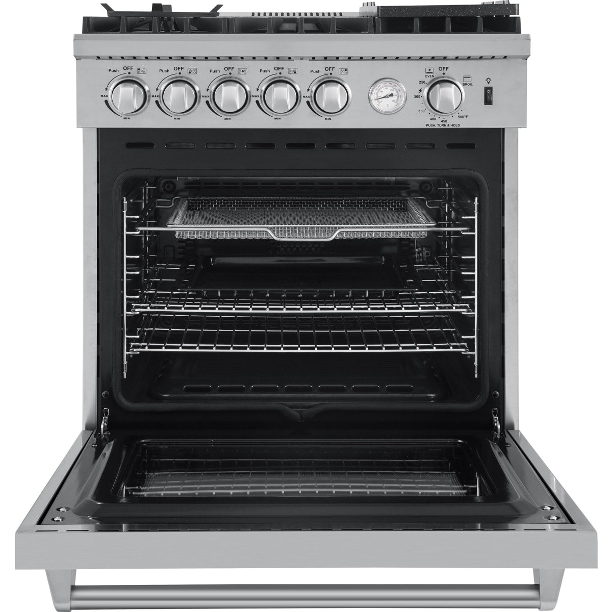 Forno Alta Qualita Lazio FFSGS627630 30 Inch Freestanding Gas Range with 5 Sealed Burners, 4.24 cu. ft. Oven Capacity, Convection Oven, Air Fry, Steam Clean Oven, and Reversible Griddle