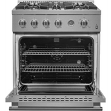 Forno Alta Qualita Marco FFSGS627730 30 Inch Freestanding Gas Range with 4 Sealed Burners, 4.32 cu. ft. Oven Capacity, Continuous Cast Iron Grates, Built-In Temperature Gauge, Black Enamel Cooktop, and LP Kit Included: Stainless Steel