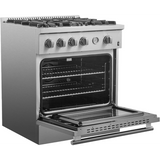 Forno Alta Qualita Marco FFSGS627730 30 Inch Freestanding Gas Range with 4 Sealed Burners, 4.32 cu. ft. Oven Capacity, Continuous Cast Iron Grates, Built-In Temperature Gauge, Black Enamel Cooktop, and LP Kit Included: Stainless Steel