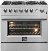 Forno Alta Qualita Marco FFSGS627736 36 Inch Freestanding Gas Range with 6 Sealed Burners, 5.36 cu. ft. Oven Capacity, Continuous Cast Iron Grates, Black Enamel Cooktop, Built-In Temperature Gauge, and LP Kit Included: Stainless Steel