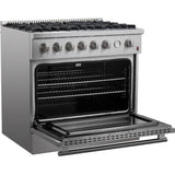Forno Alta Qualita Marco FFSGS627736 36 Inch Freestanding Gas Range with 6 Sealed Burners, 5.36 cu. ft. Oven Capacity, Continuous Cast Iron Grates, Black Enamel Cooktop, Built-In Temperature Gauge, and LP Kit Included: Stainless Steel