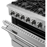 Forno Alta Qualita Marco FFSGS627736 36 Inch Freestanding Gas Range with 6 Sealed Burners, 5.36 cu. ft. Oven Capacity, Continuous Cast Iron Grates, Black Enamel Cooktop, Built-In Temperature Gauge, and LP Kit Included: Stainless Steel