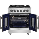 Forno Massimo FFSGS632530 30 Inch Freestanding French Door Dual Fuel Range with 5 Sealed Burners, 4.32 cu. ft. Oven Capacity, Continuous Grates, Steam Clean, and Convection Oven