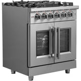 Forno Massimo FFSGS632530 30 Inch Freestanding French Door Dual Fuel Range with 5 Sealed Burners, 4.32 cu. ft. Oven Capacity, Continuous Grates, Steam Clean, and Convection Oven