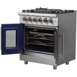 Forno Massimo FFSGS632530 30 Inch Freestanding French Door Dual Fuel Range with 5 Sealed Burners, 4.32 cu. ft. Oven Capacity, Continuous Grates, Steam Clean, and Convection Oven
