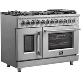 Forno Massimo FFSGS632548 48 Inch Freestanding Dual Fuel Range with 8 Sealed Burners, Double Oven, 6.58 cu. ft. Total Capacity, Continuous Grates, and Reversible Grill/Griddle
