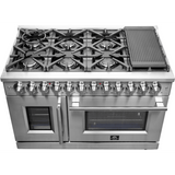 Forno Massimo FFSGS632548 48 Inch Freestanding Dual Fuel Range with 8 Sealed Burners, Double Oven, 6.58 cu. ft. Total Capacity, Continuous Grates, and Reversible Grill/Griddle
