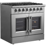 Forno Galiano FFSGS635636 Freestanding French Door Dual Fuel Range with Convection Oven, Continuous Grates, and Insulated Oven Door: 36" Width, 6 Sealed Burners, 5.36 cu. ft. Capacity