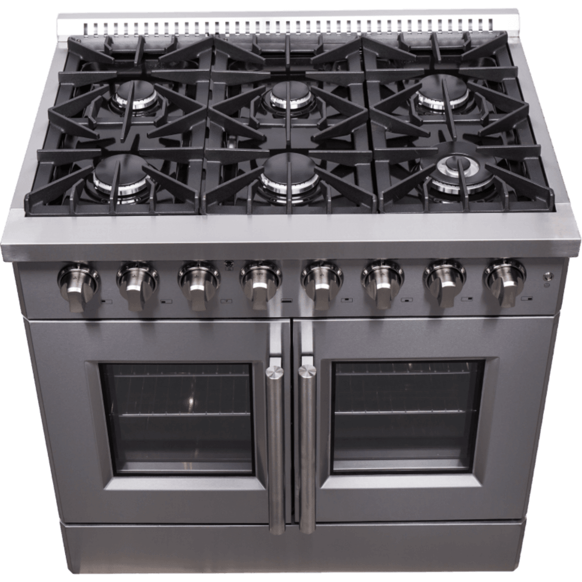 Forno Galiano FFSGS635636 Freestanding French Door Dual Fuel Range with Convection Oven, Continuous Grates, and Insulated Oven Door: 36" Width, 6 Sealed Burners, 5.36 cu. ft. Capacity
