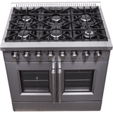 Forno Galiano FFSGS635636 Freestanding French Door Dual Fuel Range with Convection Oven, Continuous Grates, and Insulated Oven Door: 36" Width, 6 Sealed Burners, 5.36 cu. ft. Capacity