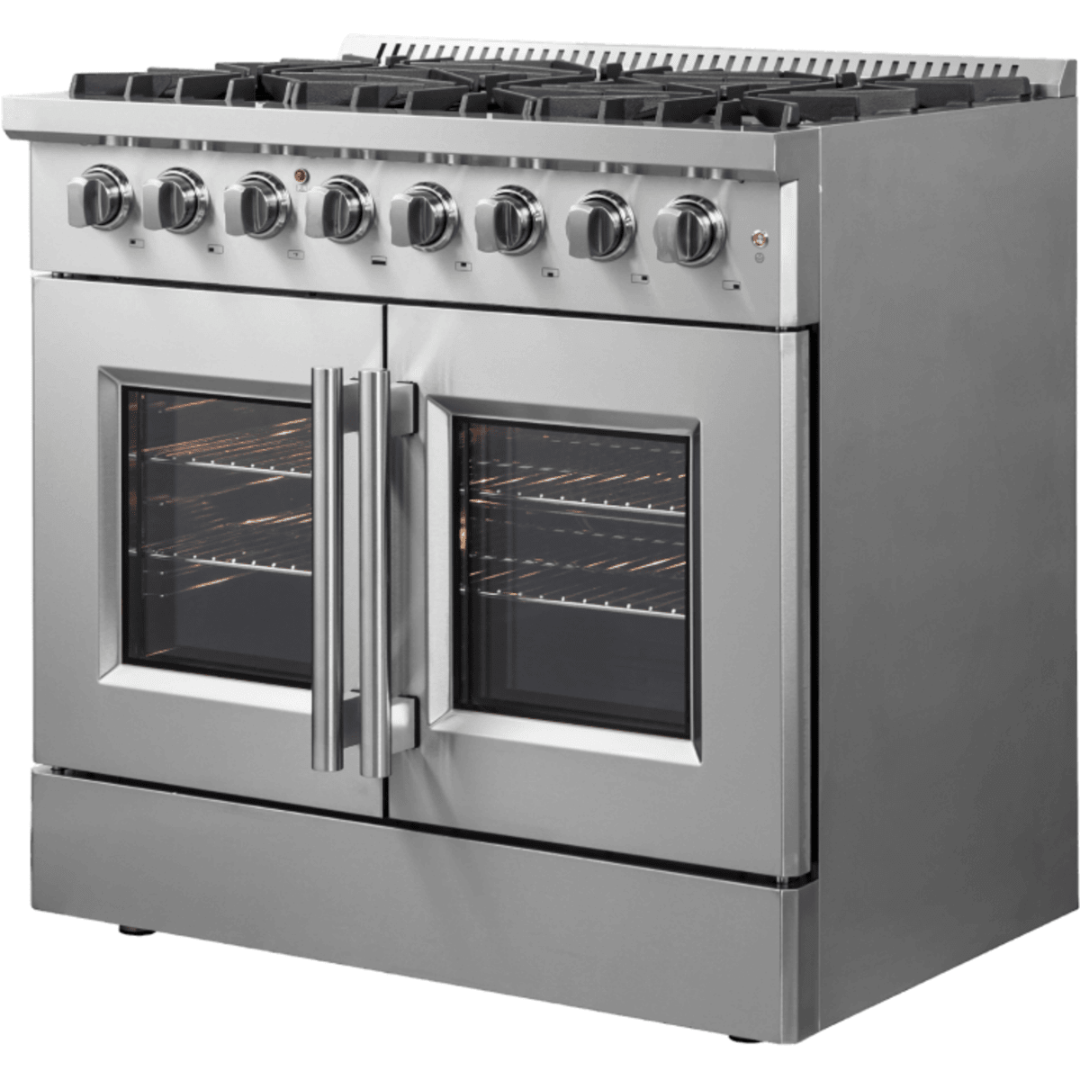 Forno Galiano FFSGS635636 Freestanding French Door Dual Fuel Range with Convection Oven, Continuous Grates, and Insulated Oven Door: 36" Width, 6 Sealed Burners, 5.36 cu. ft. Capacity