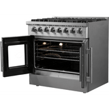 Forno Galiano FFSGS635636 Freestanding French Door Dual Fuel Range with Convection Oven, Continuous Grates, and Insulated Oven Door: 36" Width, 6 Sealed Burners, 5.36 cu. ft. Capacity