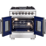 Forno Capriasca FFSGS638730 Freestanding French Door Dual Fuel Range with Air Fry, Steam Clean Oven, Convection Oven, and Grill/Griddle: 30" Width, 5 Sealed Burners, 4.32 cu. ft. Capacity