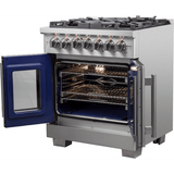Forno Capriasca FFSGS638730 Freestanding French Door Dual Fuel Range with Air Fry, Steam Clean Oven, Convection Oven, and Grill/Griddle: 30" Width, 5 Sealed Burners, 4.32 cu. ft. Capacity