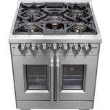Forno Capriasca FFSGS638730 Freestanding French Door Dual Fuel Range with Air Fry, Steam Clean Oven, Convection Oven, and Grill/Griddle: 30" Width, 5 Sealed Burners, 4.32 cu. ft. Capacity