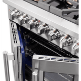 Forno Capriasca FFSGS638730 Freestanding French Door Dual Fuel Range with Air Fry, Steam Clean Oven, Convection Oven, and Grill/Griddle: 30" Width, 5 Sealed Burners, 4.32 cu. ft. Capacity