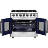 Forno Massimo FFSGS643936 Freestanding French Door Gas Range with Air Fry, Steam Clean Oven, and Illuminated Metal Knobs: 36" Width, 6 Sealed Burners, 5.36 cu. ft. Capacity