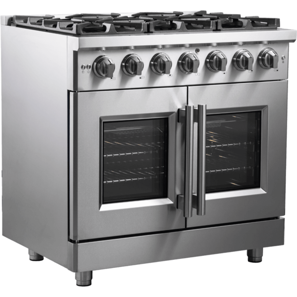 Forno Massimo FFSGS643936 Freestanding French Door Gas Range with Air Fry, Steam Clean Oven, and Illuminated Metal Knobs: 36" Width, 6 Sealed Burners, 5.36 cu. ft. Capacity