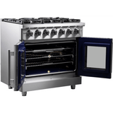 Forno Massimo FFSGS643936 Freestanding French Door Gas Range with Air Fry, Steam Clean Oven, and Illuminated Metal Knobs: 36" Width, 6 Sealed Burners, 5.36 cu. ft. Capacity