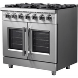 Forno Massimo FFSGS643936 Freestanding French Door Gas Range with Air Fry, Steam Clean Oven, and Illuminated Metal Knobs: 36" Width, 6 Sealed Burners, 5.36 cu. ft. Capacity