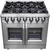 Forno Massimo FFSGS643936 Freestanding French Door Gas Range with Air Fry, Steam Clean Oven, and Illuminated Metal Knobs: 36" Width, 6 Sealed Burners, 5.36 cu. ft. Capacity