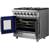 Forno Massimo FFSGS643936 Freestanding French Door Gas Range with Air Fry, Steam Clean Oven, and Illuminated Metal Knobs: 36" Width, 6 Sealed Burners, 5.36 cu. ft. Capacity