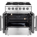 Forno Galiano FFSGS644430 30 Inch Freestanding French Door Gas Range with 5 Sealed Burners, 4.32 cu. ft. Oven Capacity, Continuous Cast Iron Grates, and LP Convertible Kit Included: Stainless Steel