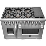 Forno Capriasca FFSGS646048 Freestanding Gas Range with Air Fry, Steam Clean Oven, and Illuminated Metal Knobs: 48" Width, 8 Sealed Burners, 6.58 cu. ft. Total Capacity