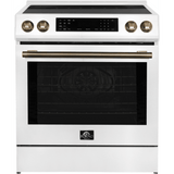 Forno Espresso FFSIN090530WHT DONATELLO 30 Inch Slide-In Induction Range with 4 Elements, 5 cu. ft. Oven Capacity, Self-Clean Oven, Air Fry, Capacitance Touch Control, Ceramic Glass Top, True Convection Oven, and Sabbath Mode: White
