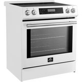 Forno Espresso FFSIN090530WHT DONATELLO 30 Inch Slide-In Induction Range with 4 Elements, 5 cu. ft. Oven Capacity, Self-Clean Oven, Air Fry, Capacitance Touch Control, Ceramic Glass Top, True Convection Oven, and Sabbath Mode: White