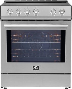 Forno Leonardo Espresso FFSIN098230 30 Inch Slide-In Induction Range with 4 Elements, 5 cu. ft. Oven Capacity, Ceramic Glass, 2 Oven Racks, Convection Oven, and Friction-Resistant Hinges: Stainless Steel