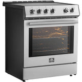 Forno Leonardo Espresso FFSIN098230 30 Inch Slide-In Induction Range with 4 Elements, 5 cu. ft. Oven Capacity, Ceramic Glass, 2 Oven Racks, Convection Oven, and Friction-Resistant Hinges: Stainless Steel