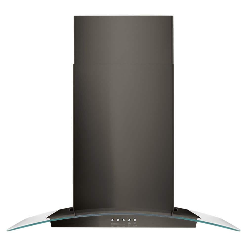 Whirlpool WVW51UC0HV black stainless glass wall range hood front view