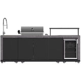 Forno FODKT2544BLK Rimini 30 Inch Outdoor Kitchen with 62,600 BTU BBQ Grill, 3 Burners with Sear & Rotisserie, 2.4 cu.ft. Beverage Center, Stainless Steel Sink and Gray Sintered Stone Countertop